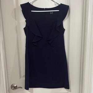 French Connection Navy Whisper Square Neck Ruffled Mini Dress